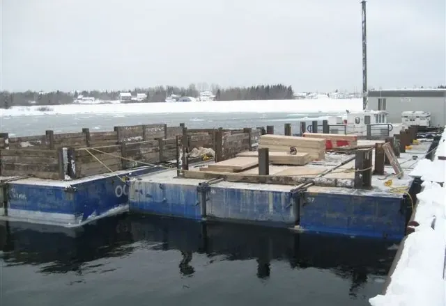 Dredge barges, Moosonee waterfront — 2022